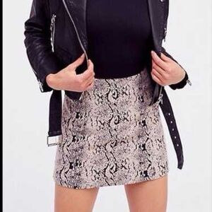 Free People Black and Cream Snake Print Mini Skirt